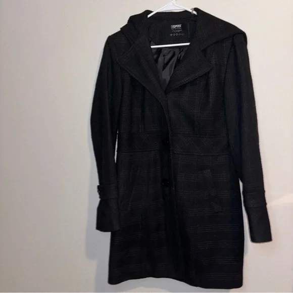 ESPRIT wool blend button down with hood Size M - Picture 2 of 9
